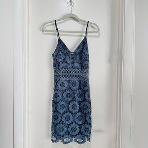 Aqua Slate Blue Floral Lace Dress